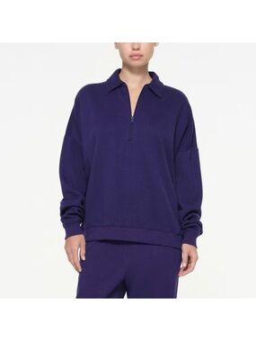 NWT SKIMS Cotton Fleece Quarter Zip Sweatshirt in Concord